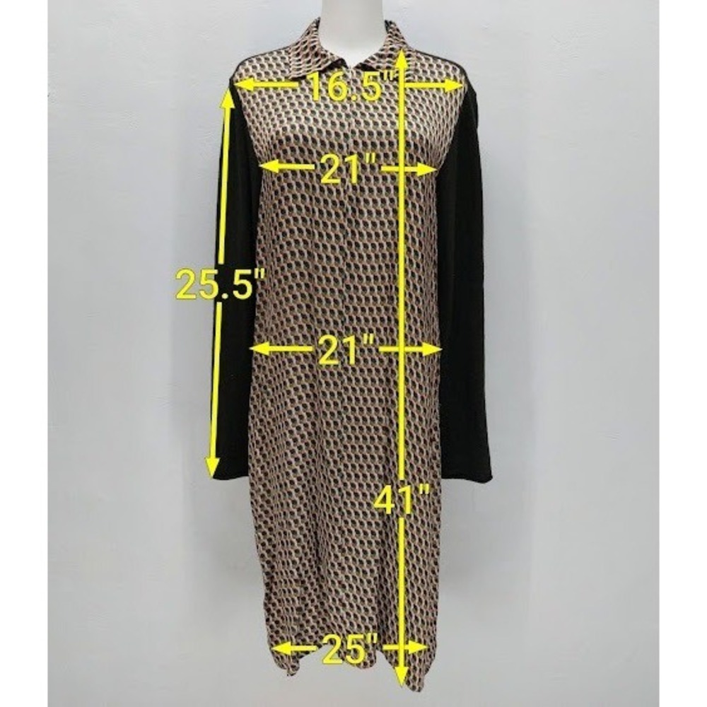 Sita Murt Shirt Dress Women's Size 42 Brown Green Geometric Knit Mix Midi Mod - Picture 11 of 11